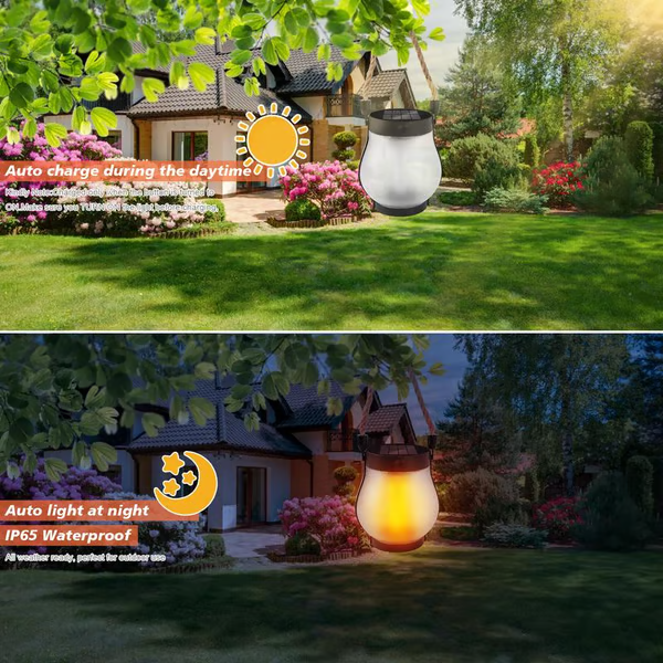 Solar Garden Lantern with Flickering Flame Effect, Rechargeable Bronze Metal Outdoor Light 11