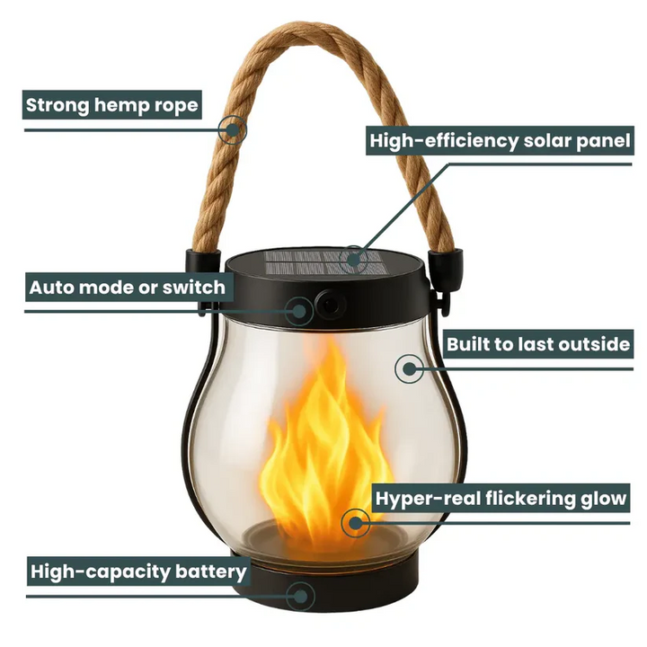 Solar Garden Lantern with Flickering Flame Effect, Rechargeable Bronze Metal Outdoor Light 4