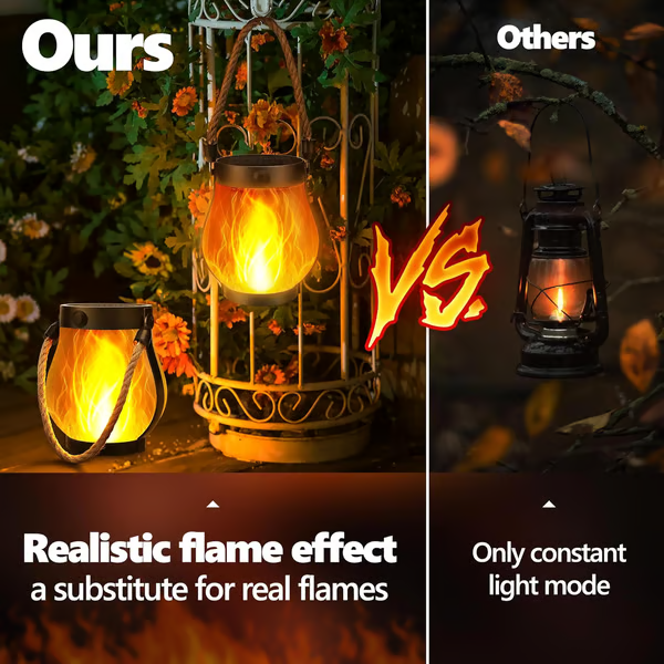 Solar Garden Lantern with Flickering Flame Effect, Rechargeable Bronze Metal Outdoor Light 6