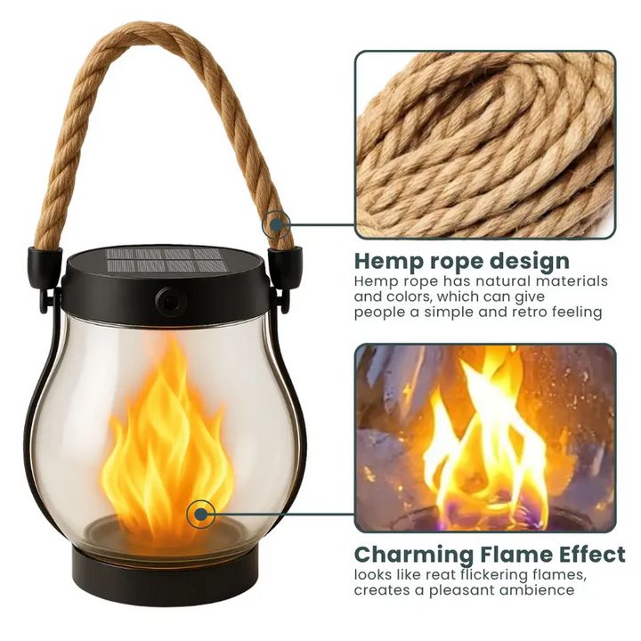 Solar Garden Lantern with Flickering Flame Effect, Rechargeable Bronze Metal Outdoor Light 3