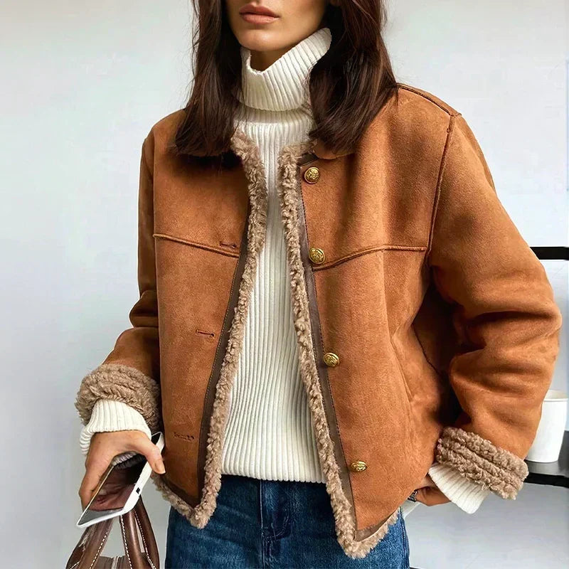 Women's Genuine Sheepskin Shearling Jacket, Refined Layer for Transitional Wear 1