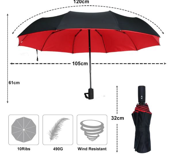 Automatic Storm Umbrella with Reverse Fold, Windproof and Quick Dry 17