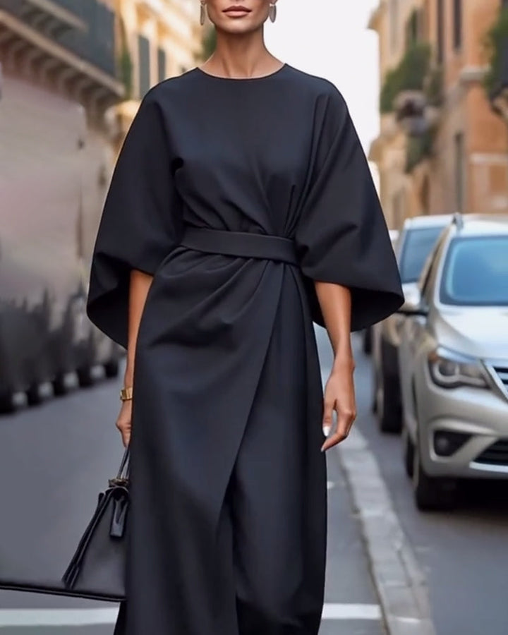 Elegant Belted Dress with Lantern Sleeves for Women 4