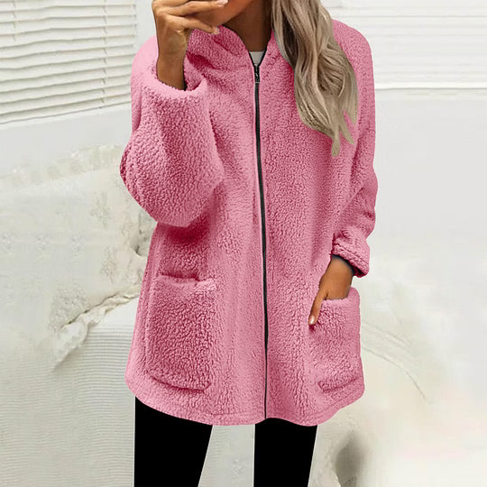 Women's High Collar Fleece Jacket with Front Zip and Pockets 5