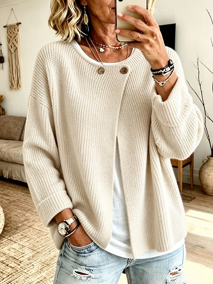 Women's Ribbed Knit Cardigan with Asymmetric Hem and Single Button Front 6