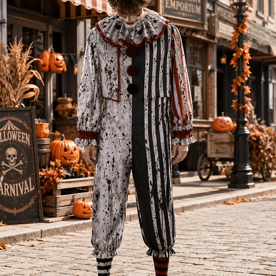Men's Halloween Horror Clown Jumpsuit Costume with Ruffled Collar 5