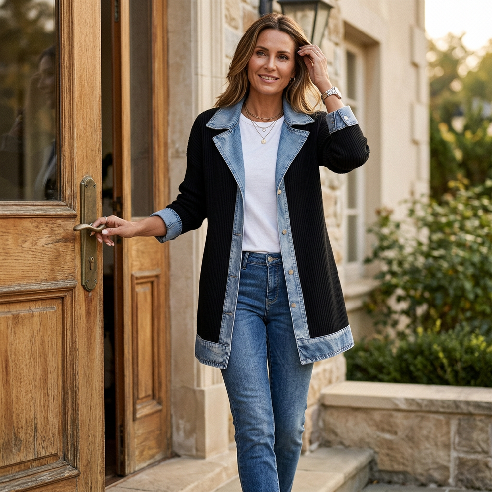 Ribbed Knit Coat with Structured Lapels, Versatile for Any Occasion 2