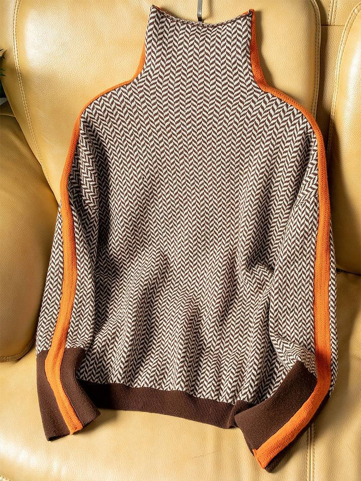Chic High-Neck Patterned Sweater 5