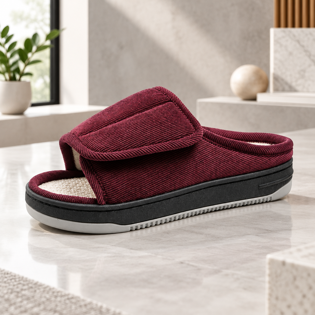 Wide-Fit Slippers for Swollen Feet with Adjustable Strap
