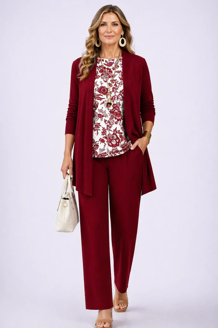 Women's 3-Piece Set with Printed Top, Pants and Open Cardigan 13