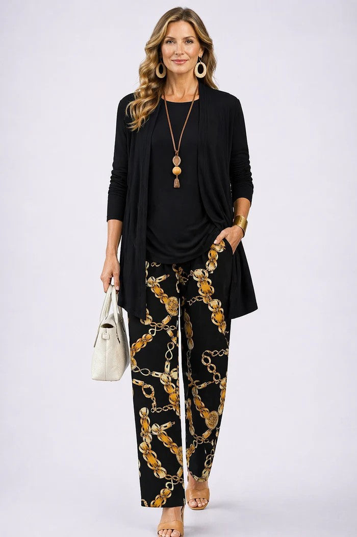 Women's 3-Piece Set with Printed Top, Pants and Open Cardigan 17