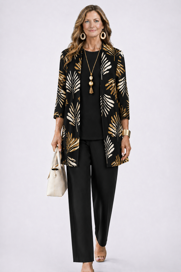 Women's 3-Piece Set with Printed Top, Pants and Open Cardigan 5