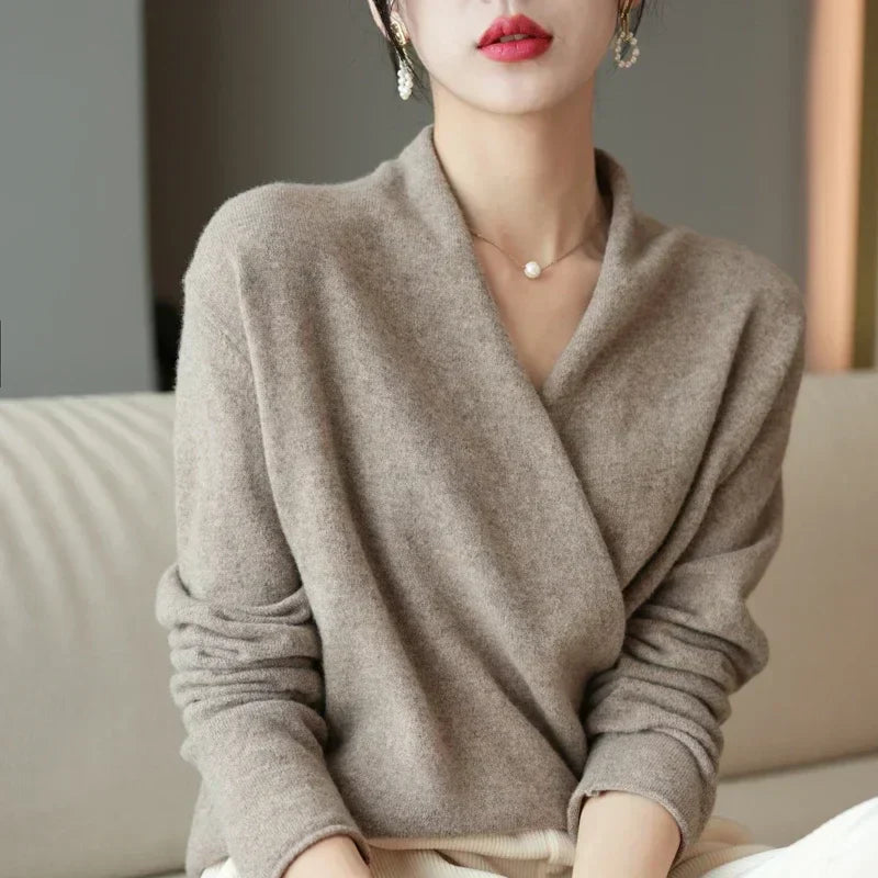 Women's Elegant Cashmere Wrap Front Sweater 1