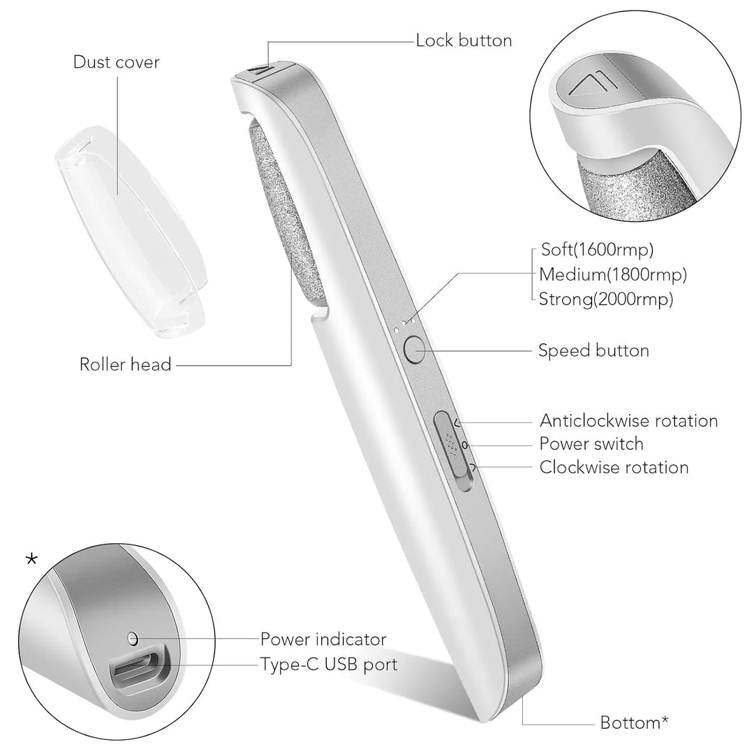 Cordless Electric Foot Callus Remover with 3 Speeds, Dual Rollers and USB-C 5