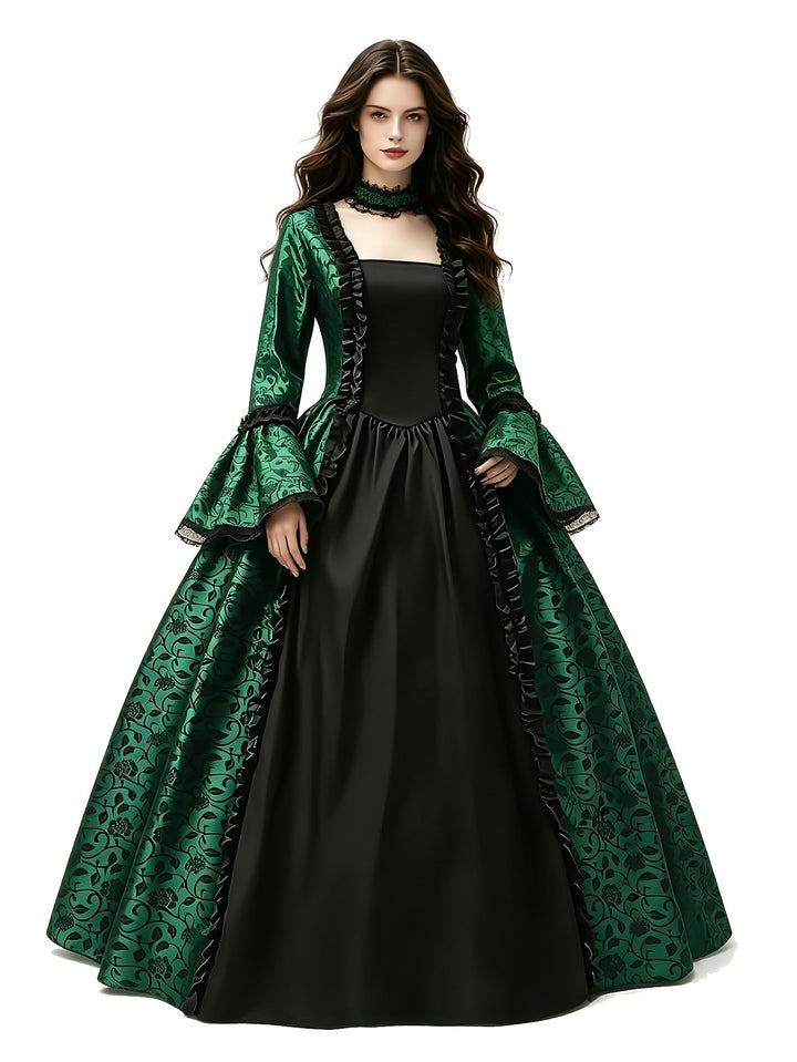 Women's Gothic Vampire Halloween Costume Dress with Flared Sleeves 7