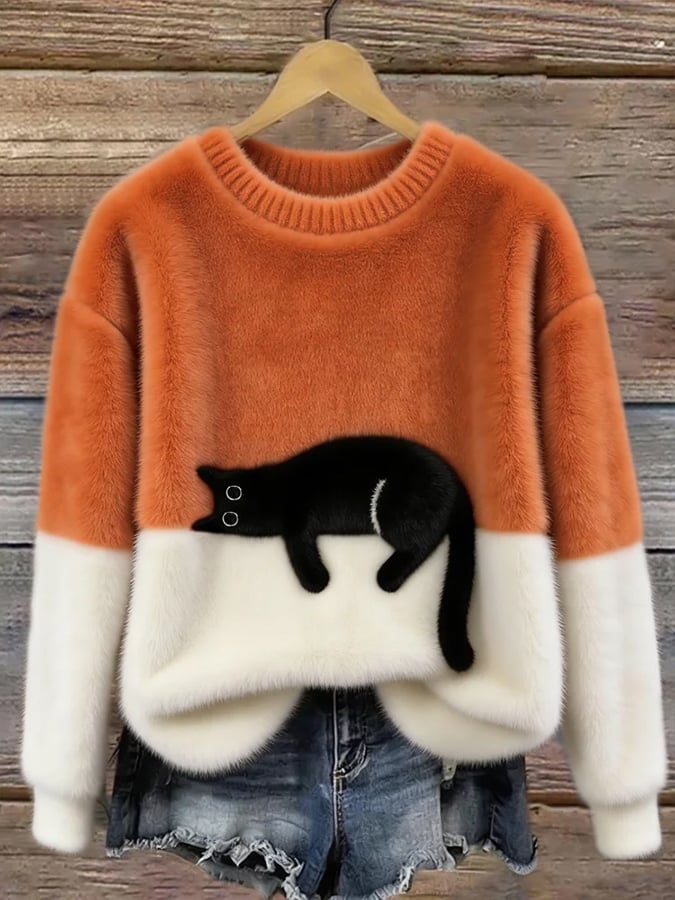 Cat Print Oversized Sweater 4