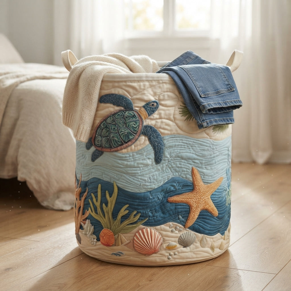 Quilted Laundry Basket with Canvas Handles, Self-Standing Cotton-Poly Hamper 6