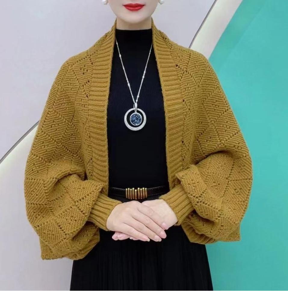 Open-Knit Shawl Cardigan with Wrap and Stole Styling 1