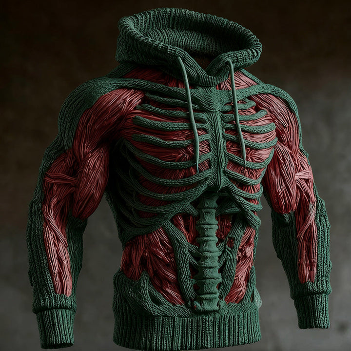 Men's Halloween Knit Hoodie with 3D Skeleton Design, Long Sleeve 3