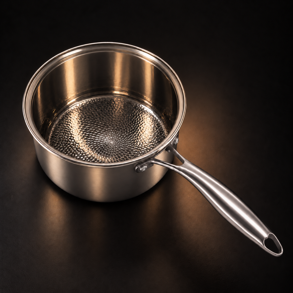 PFAS-Free Titanium Saucepan with Lid, Hand-Hammered 2