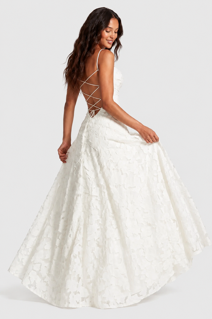 Raised 3D Floral Lace A-Line Midi-Maxi Dress with Draped Neckline 8