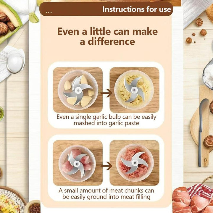 USB Rechargeable Mini Food Chopper with 4 Stainless Steel Blades, 300ml Bowl 4