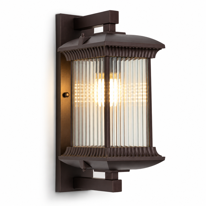 Weatherproof Ribbed Glass Outdoor Wall Light with Metal Frame (Hardwired) 1