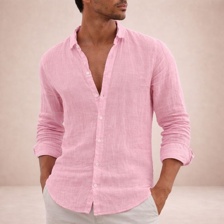 Men's Regular Fit Linen Button-Down Casual Shirt 4