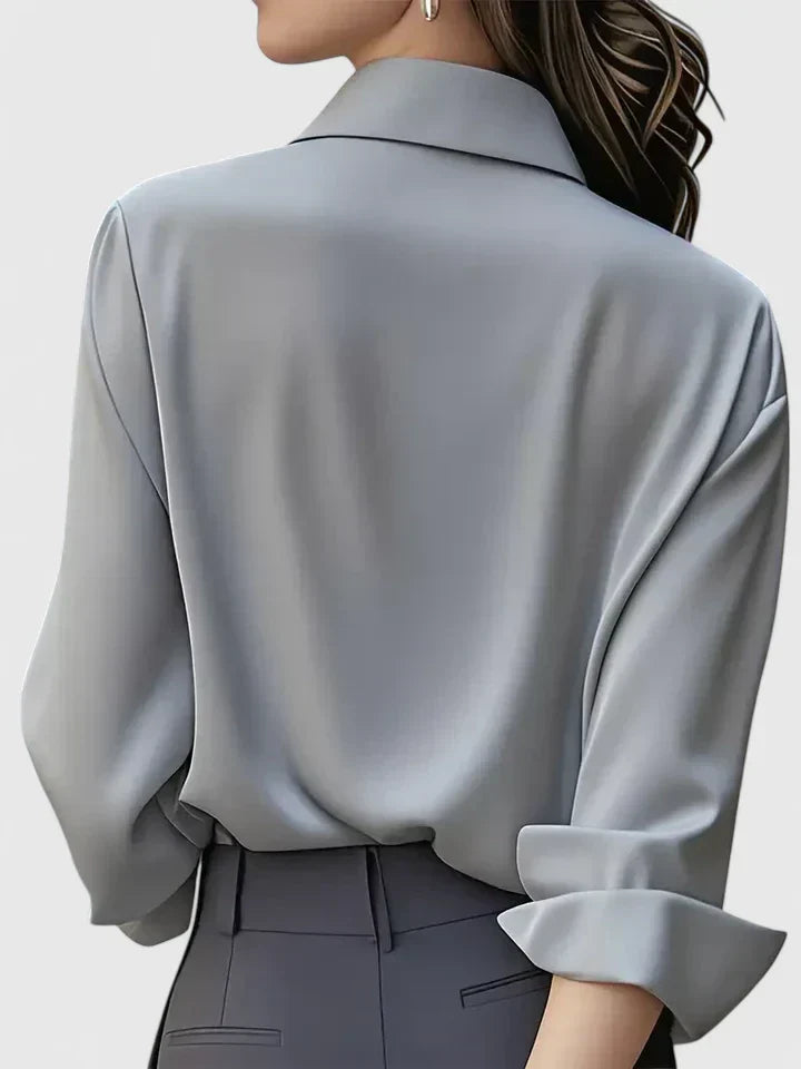 Women's Satin Long Sleeve Blouse - Polished Office Shirt 8