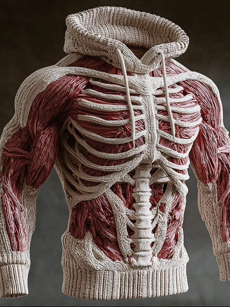 Men's Halloween Knit Hoodie with 3D Skeleton Design, Long Sleeve 5