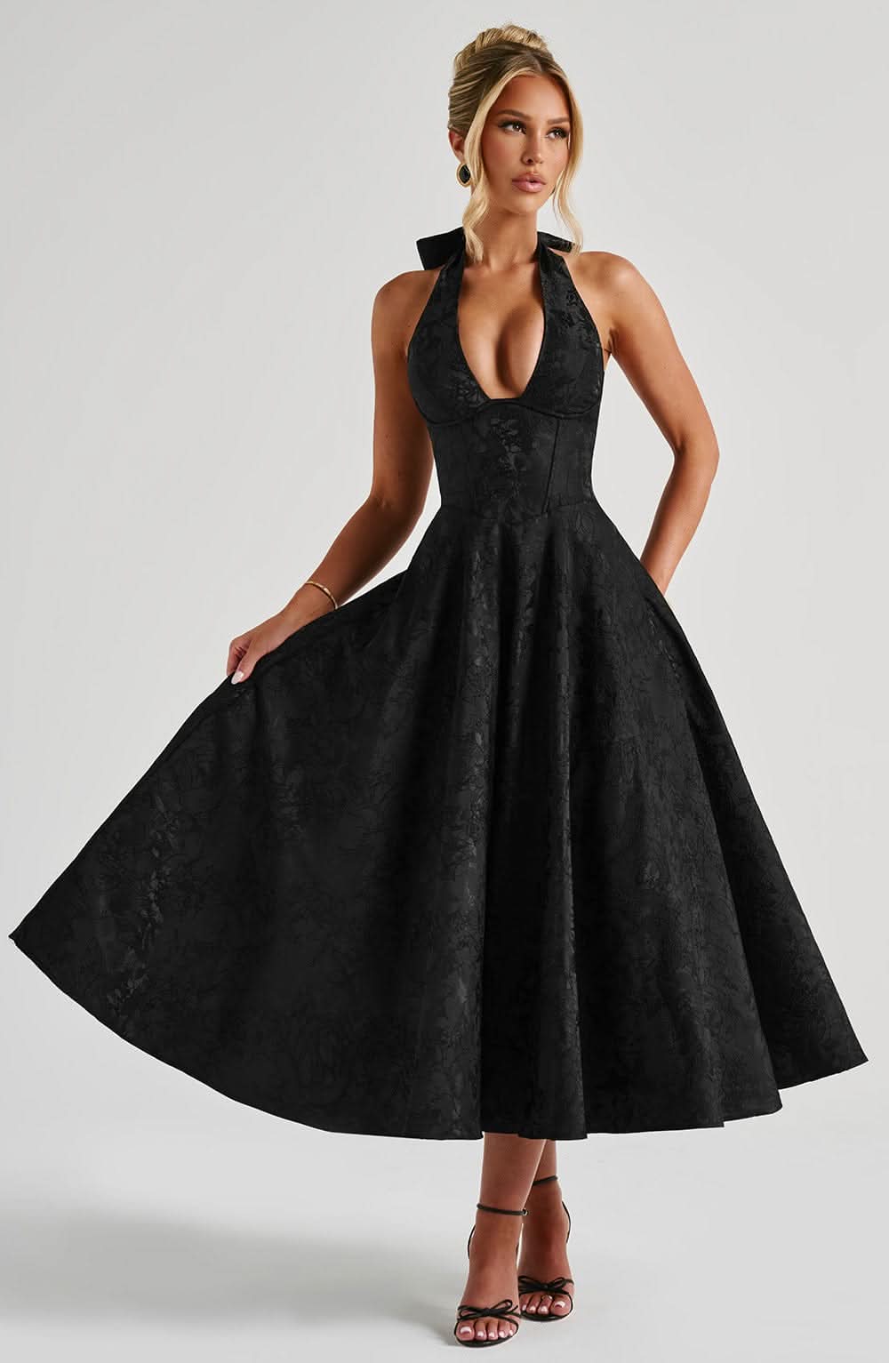 Floral Halter Midi Dress – Wedding Guest Occasion Dress 13