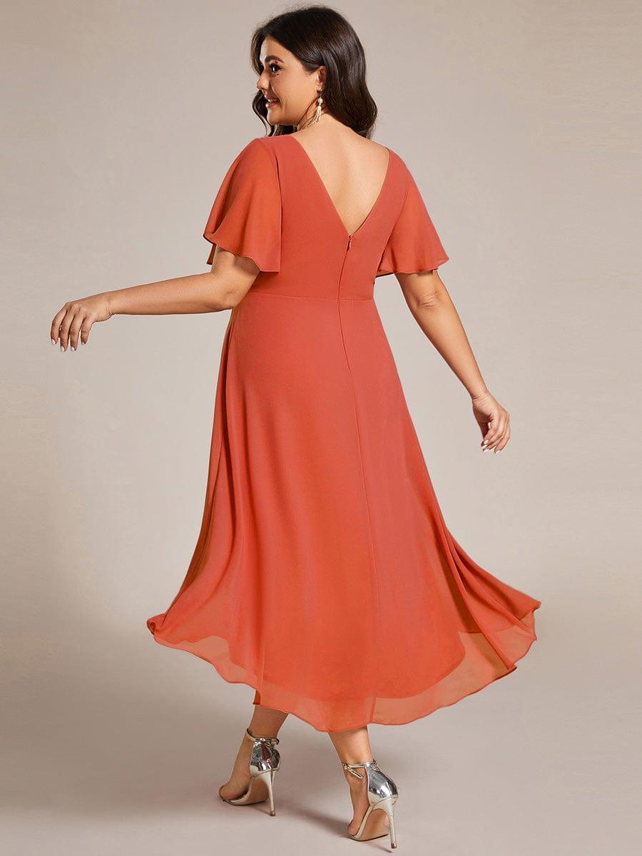 Chiffon High-Low Wedding Guest Dress with V-Neck and Short Sleeves 98