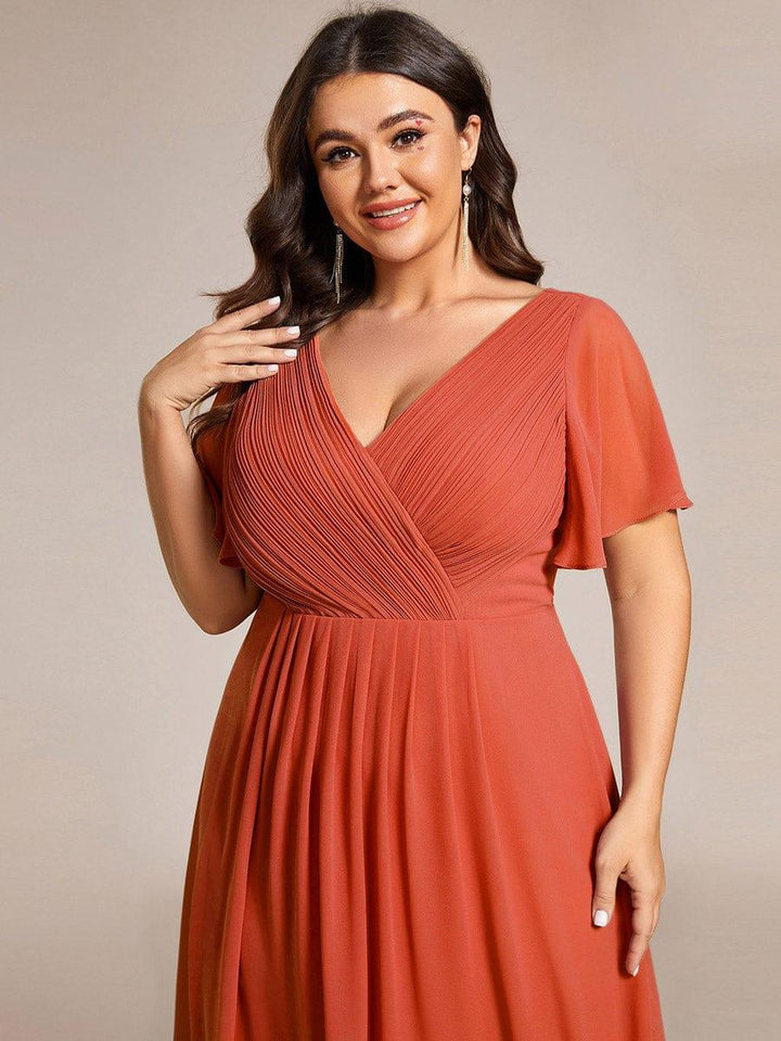 Chiffon High-Low Wedding Guest Dress with V-Neck and Short Sleeves 99