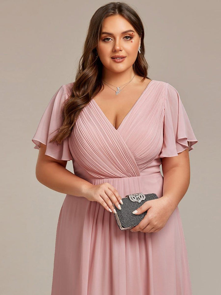 Chiffon High-Low Wedding Guest Dress with V-Neck and Short Sleeves 131