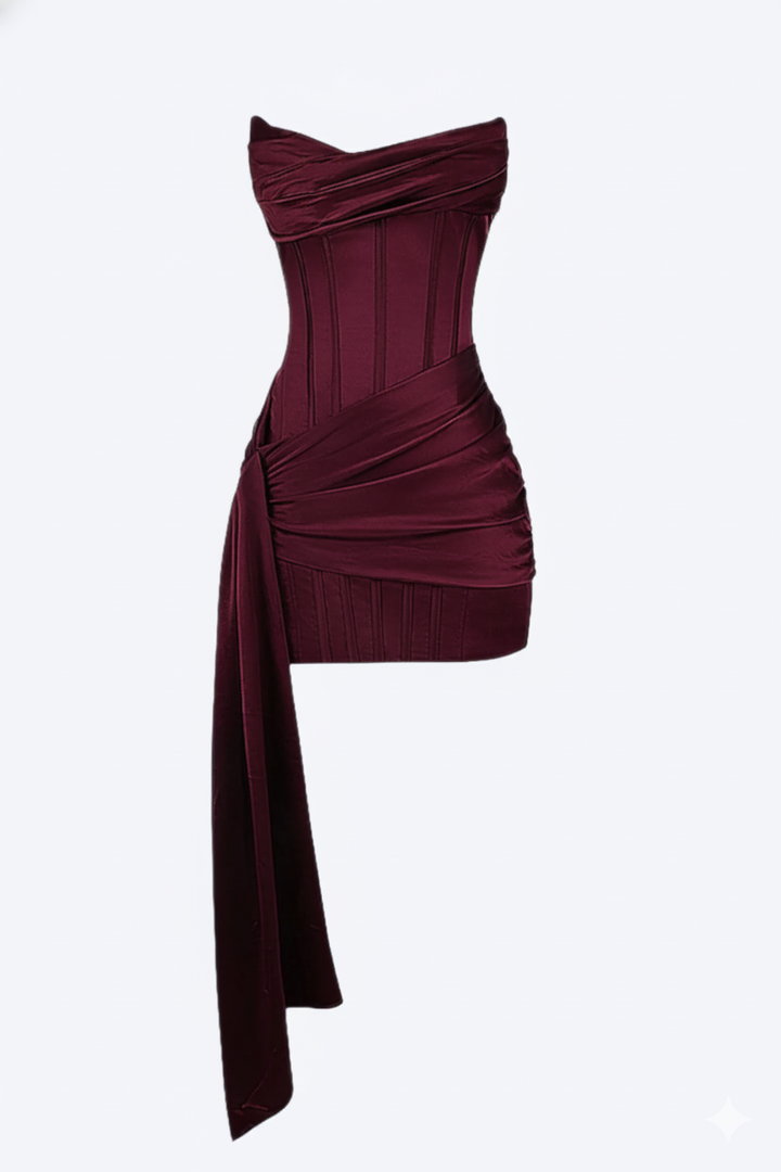 Women's Elegant Short Evening Dress - Burgundy 1