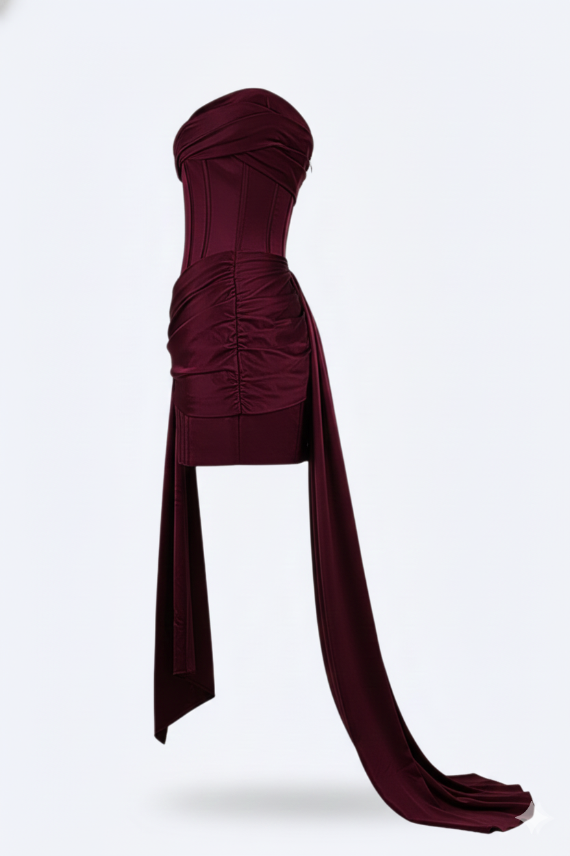 Women's Elegant Short Evening Dress - Burgundy 2