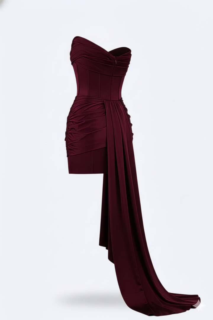 Women's Elegant Short Evening Dress - Burgundy 3
