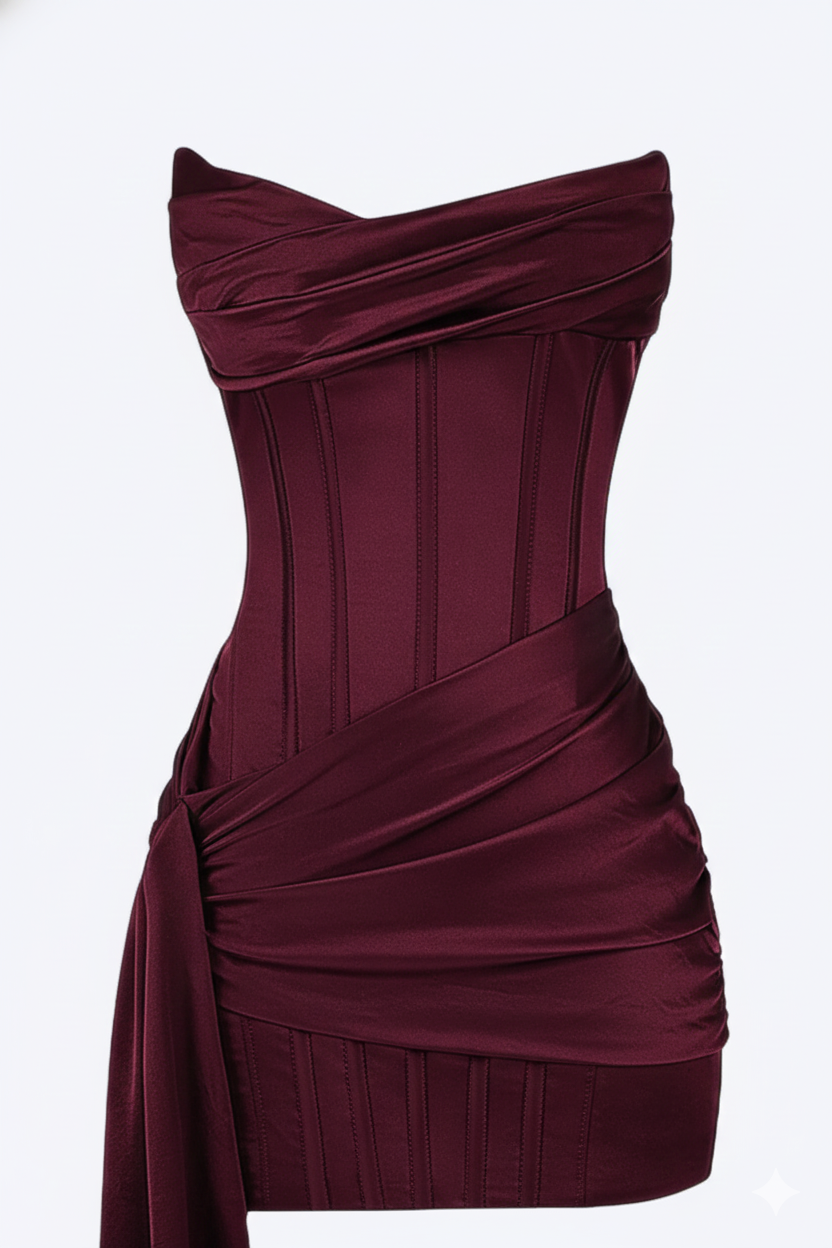 Women's Elegant Short Evening Dress - Burgundy 4