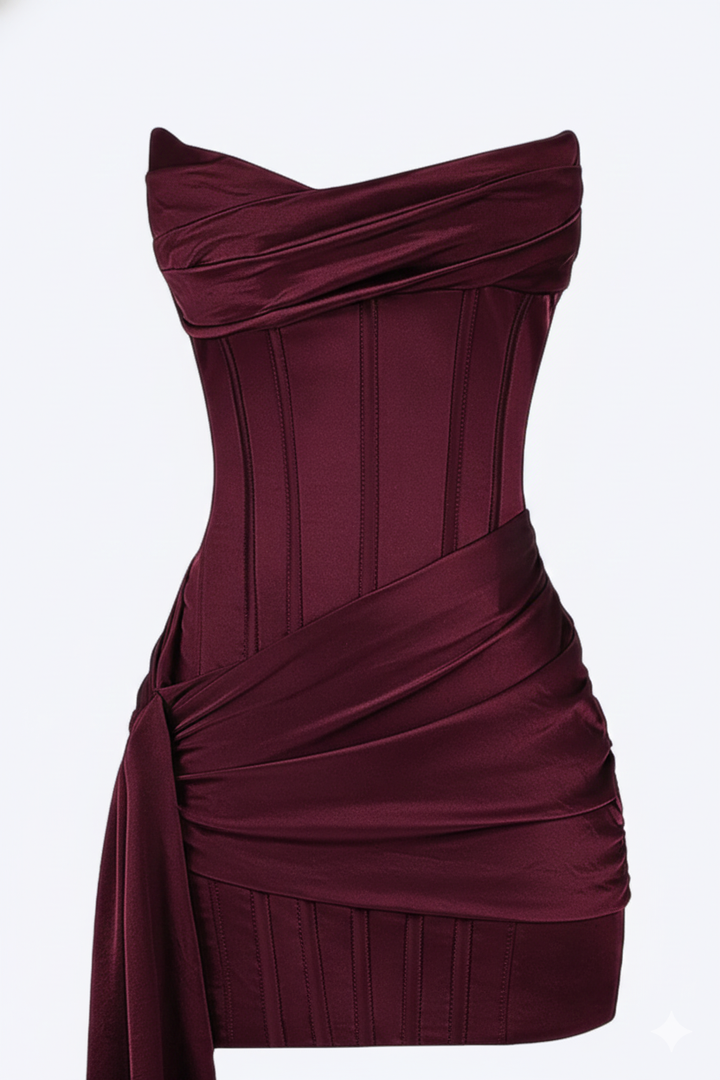 Women's Elegant Short Evening Dress - Burgundy 4