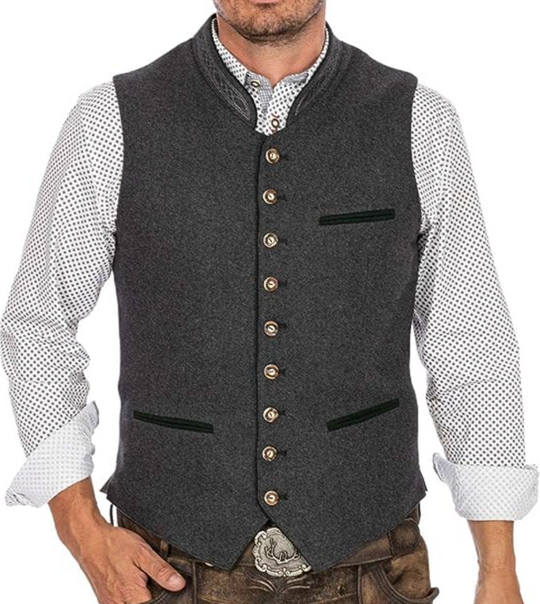 Men's Gray Traditional Vest with Button Closure, Sizes S to XL 1