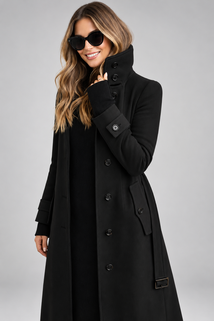 Women's Double Breasted Wool Blend Coat with Stand Collar 5