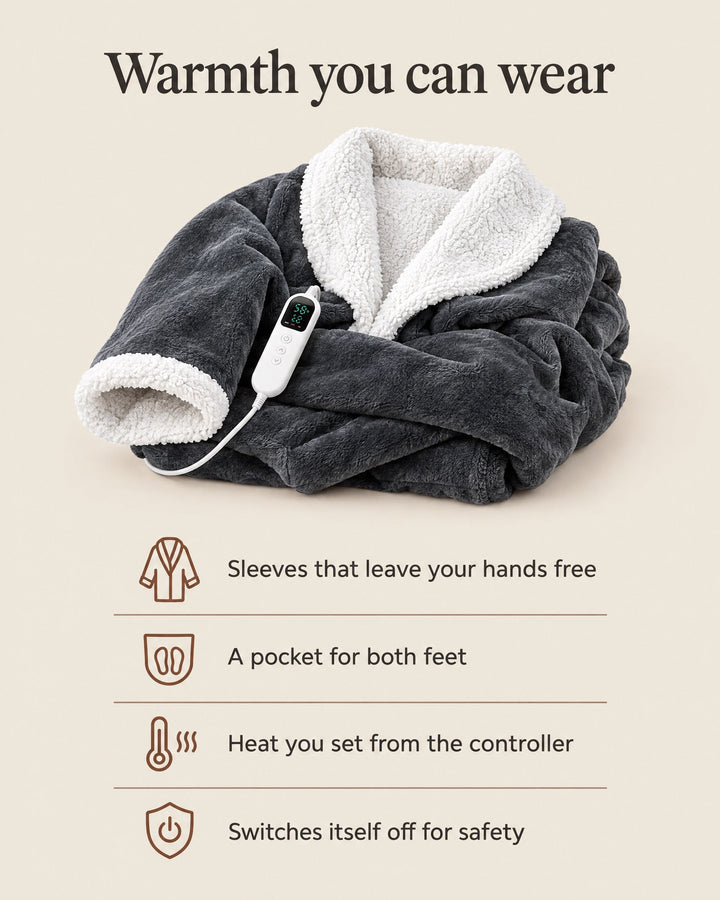 Wearable Heated Blanket Robe with Sleeves and Foot Pocket 4