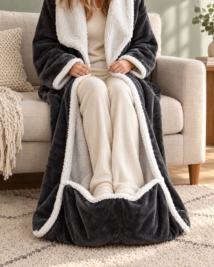 Wearable Heated Blanket Robe with Sleeves and Foot Pocket 5