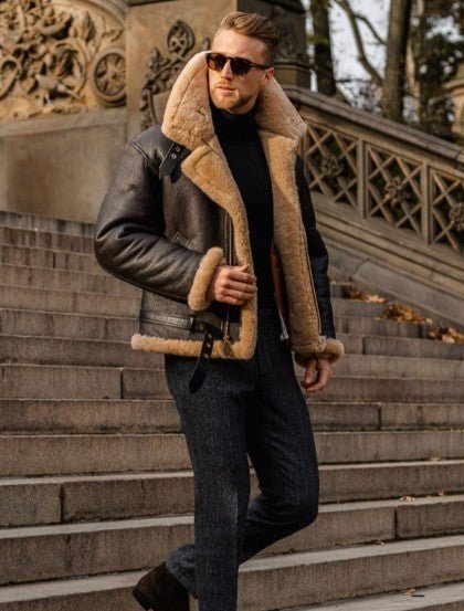 Men's Genuine Lambskin Leather Jacket with Zip Stand Collar and Soft Lining 3