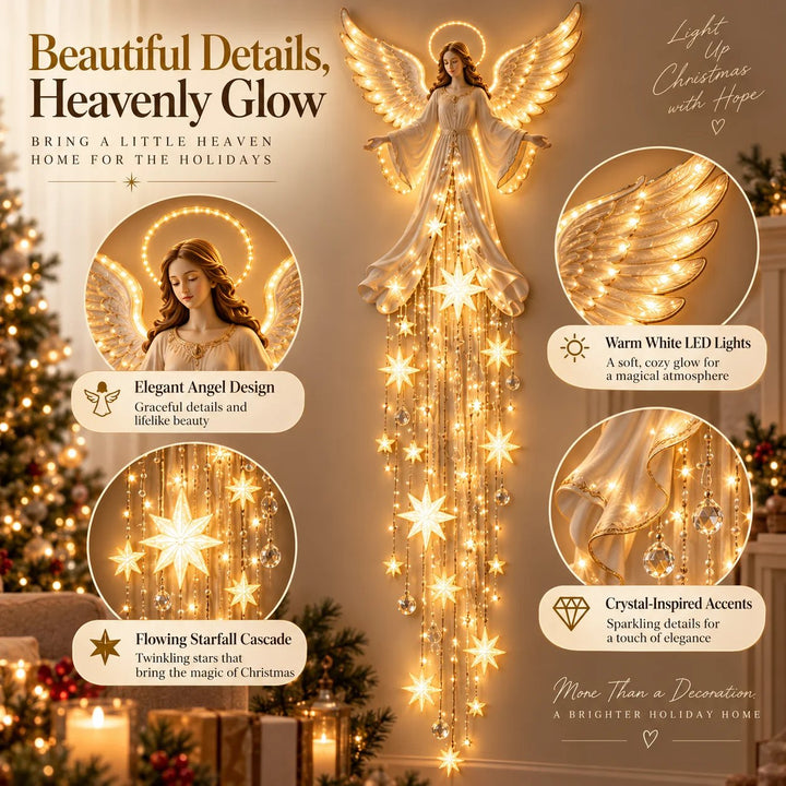 Angel Christmas Wall Light with Halo and Cascading Stars, Warm White 5
