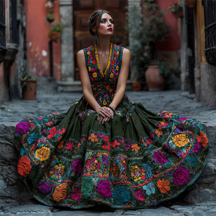 Women's Floral V-Neck Sleeveless Maxi Dress for Parties & Special Occasions 4