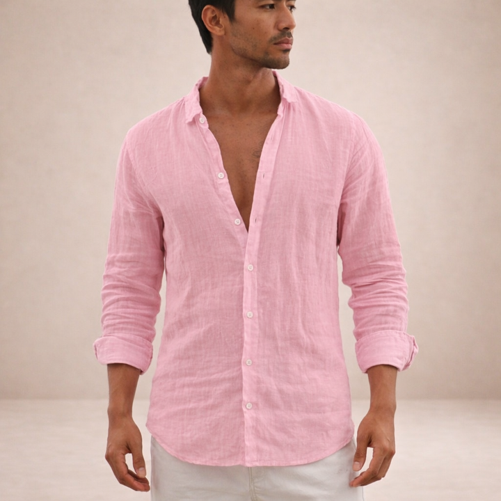 Men's Regular Fit Linen Button-Down Casual Shirt 1