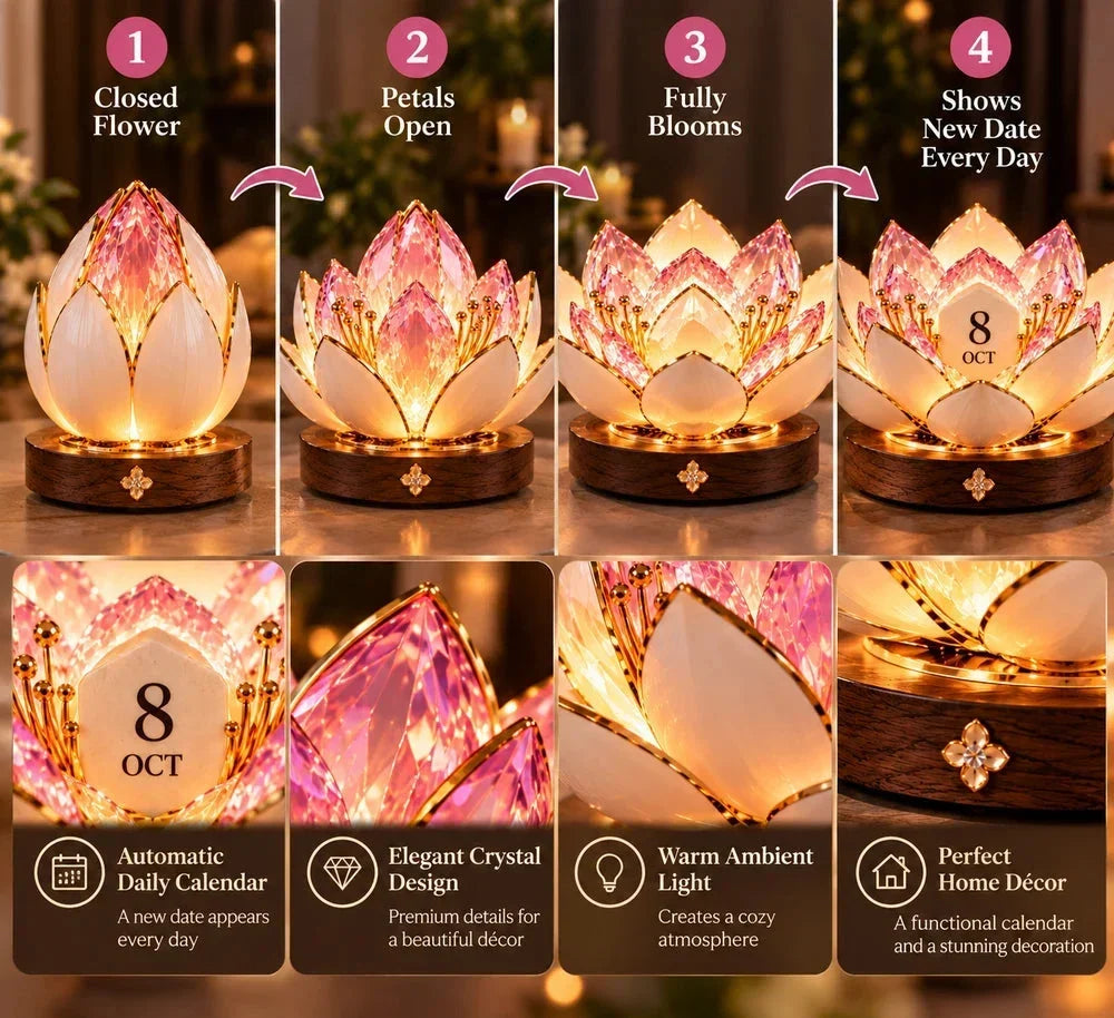 Blooming Perpetual Calendar with Automatic Opening Flower and Warm Ambient Light 7