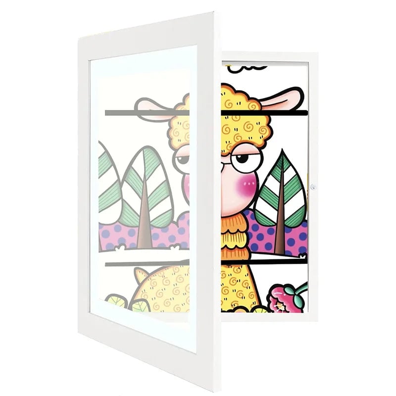 Kids Art Frame with Hinged Opening for A4 Drawings, Holds Up to 150 Pieces, MDF and Tempered Glass 4