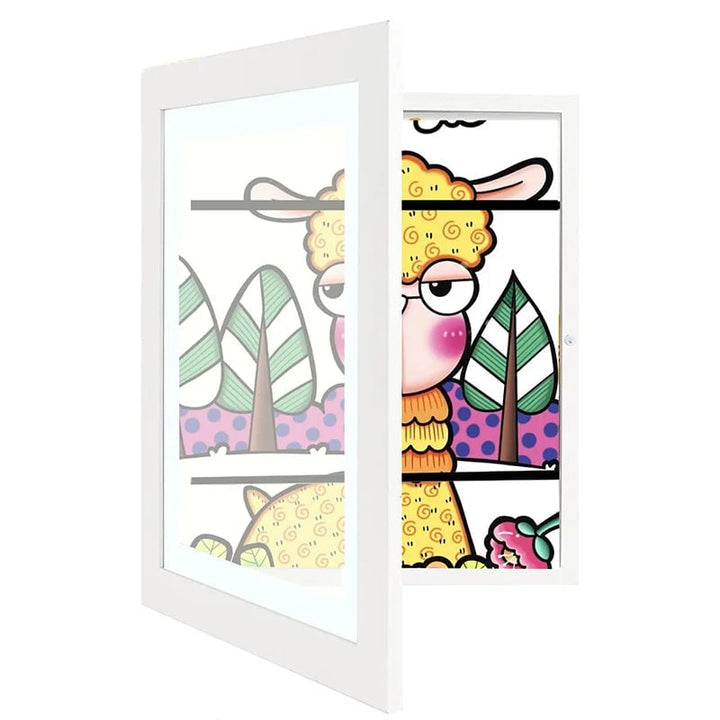 Kids Art Frame with Hinged Opening for A4 Drawings, Holds Up to 150 Pieces, MDF and Tempered Glass 5